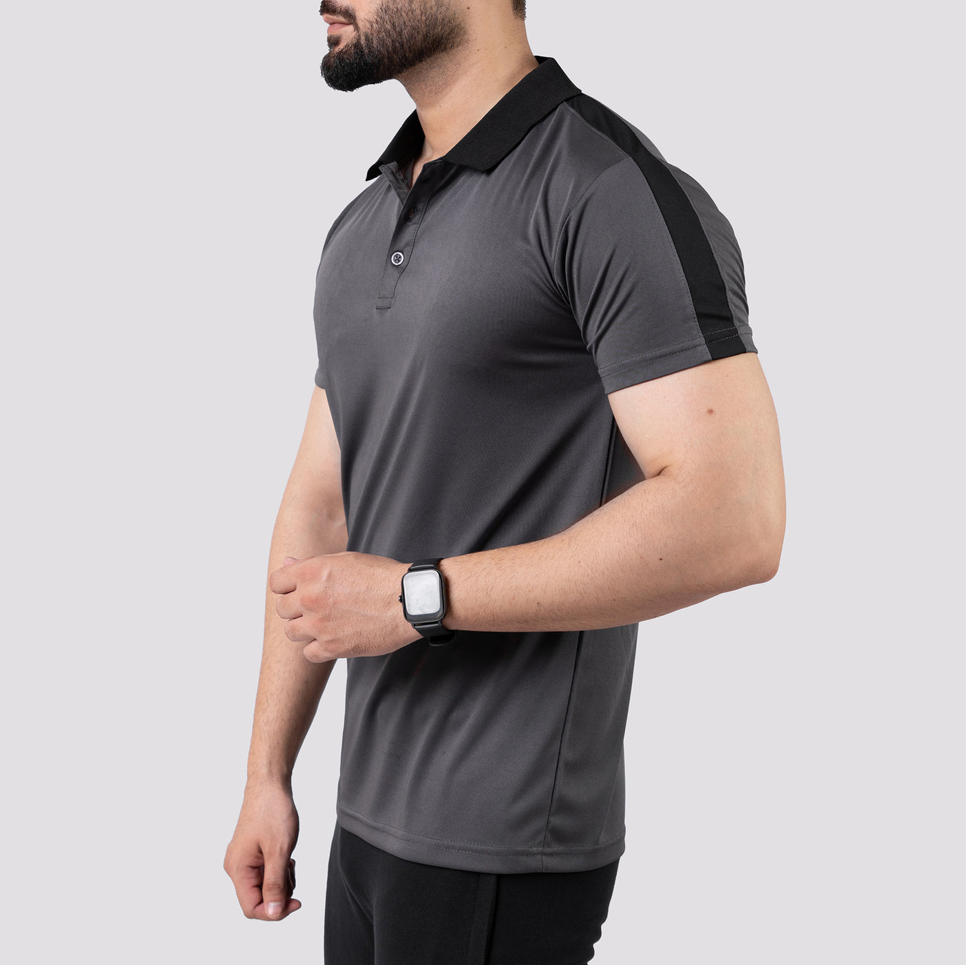 Gray Polo Shirt with Black Panels