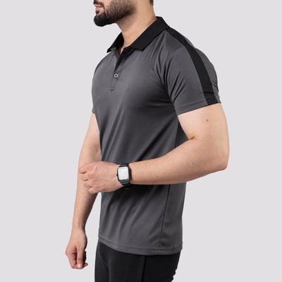 Gray Polo Shirt with Black Panels