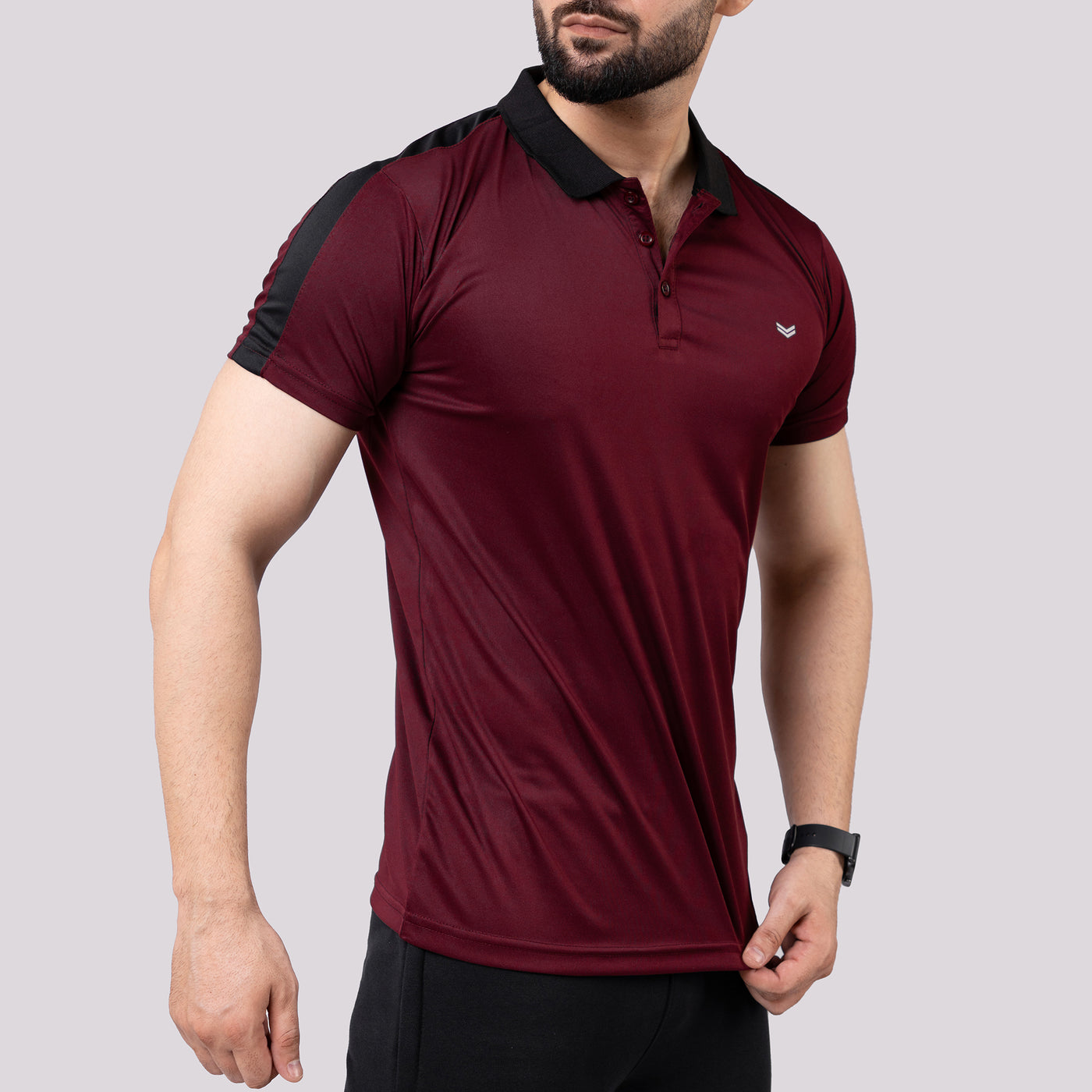 Maroon Polo Shirt with Black Panels