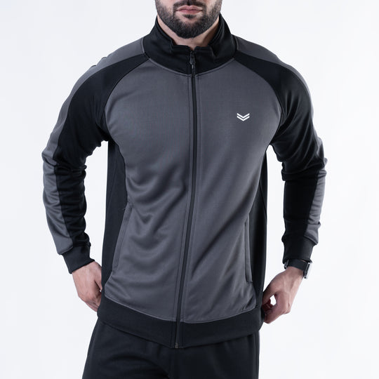Black & Gray Paneled Mock-Neck Tracksuit