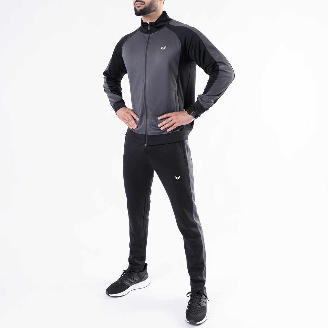 Black & Gray Paneled Mock-Neck Tracksuit