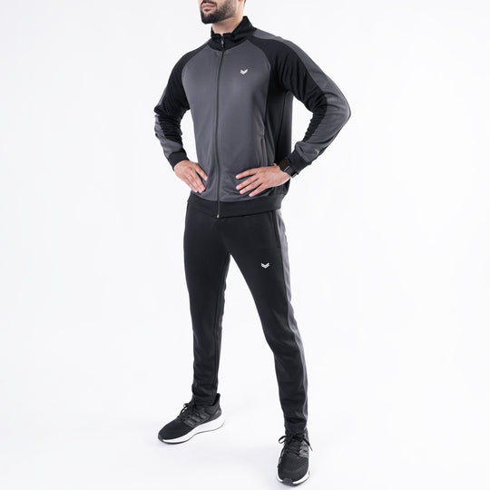 Black & Gray Paneled Mock-Neck Tracksuit
