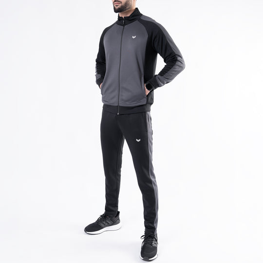 Black & Gray Paneled Mock-Neck Tracksuit