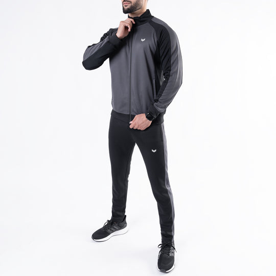 Black & Gray Paneled Mock-Neck Tracksuit