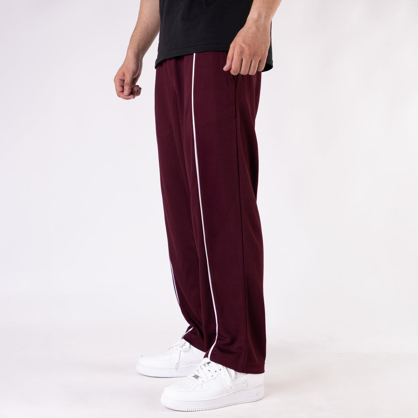 Maroon Wide Leg Trouser with White Piping