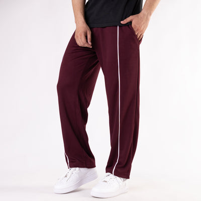 Maroon Wide Leg Trouser with White Piping