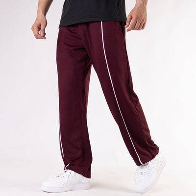 Maroon Wide Leg Trouser with White Piping