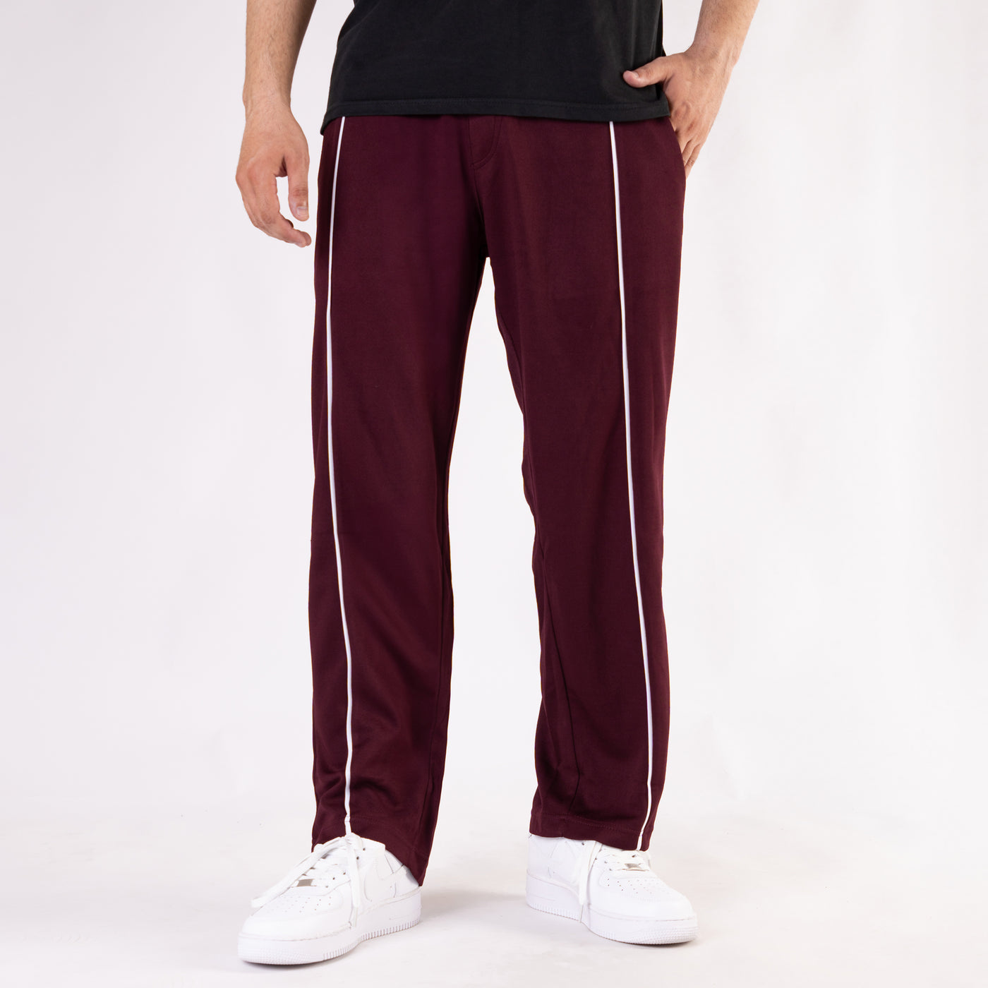 Maroon Wide Leg Trouser with White Piping