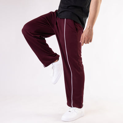 Maroon Wide Leg Trouser with White Piping