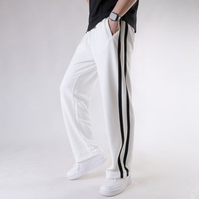 White Wide Leg Trouser with Two Black Stripes