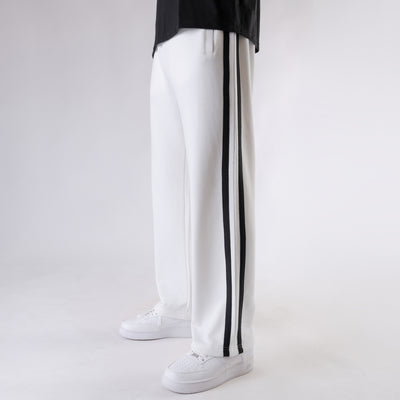 White Wide Leg Trouser with Two Black Stripes