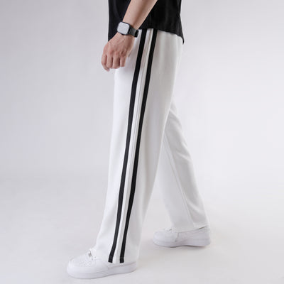 White Wide Leg Trouser with Two Black Stripes