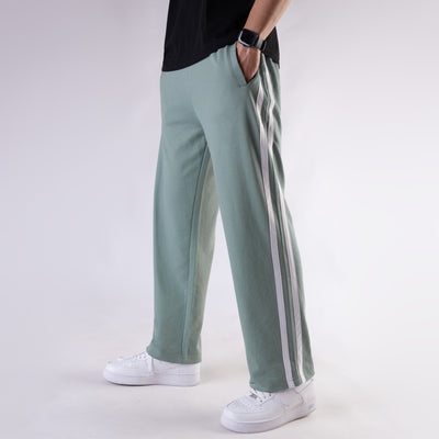 Sage Green Wide Leg Trouser with Two White Stripes