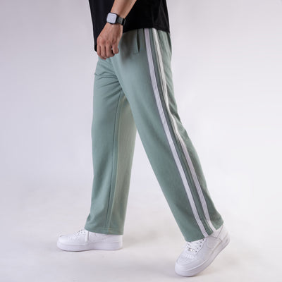 Sage Green Wide Leg Trouser with Two White Stripes