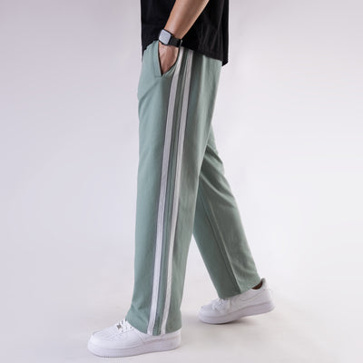 Sage Green Wide Leg Trouser with Two White Stripes