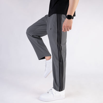 Gray Micro Relaxed Fit Trousers with Three Black Stripes