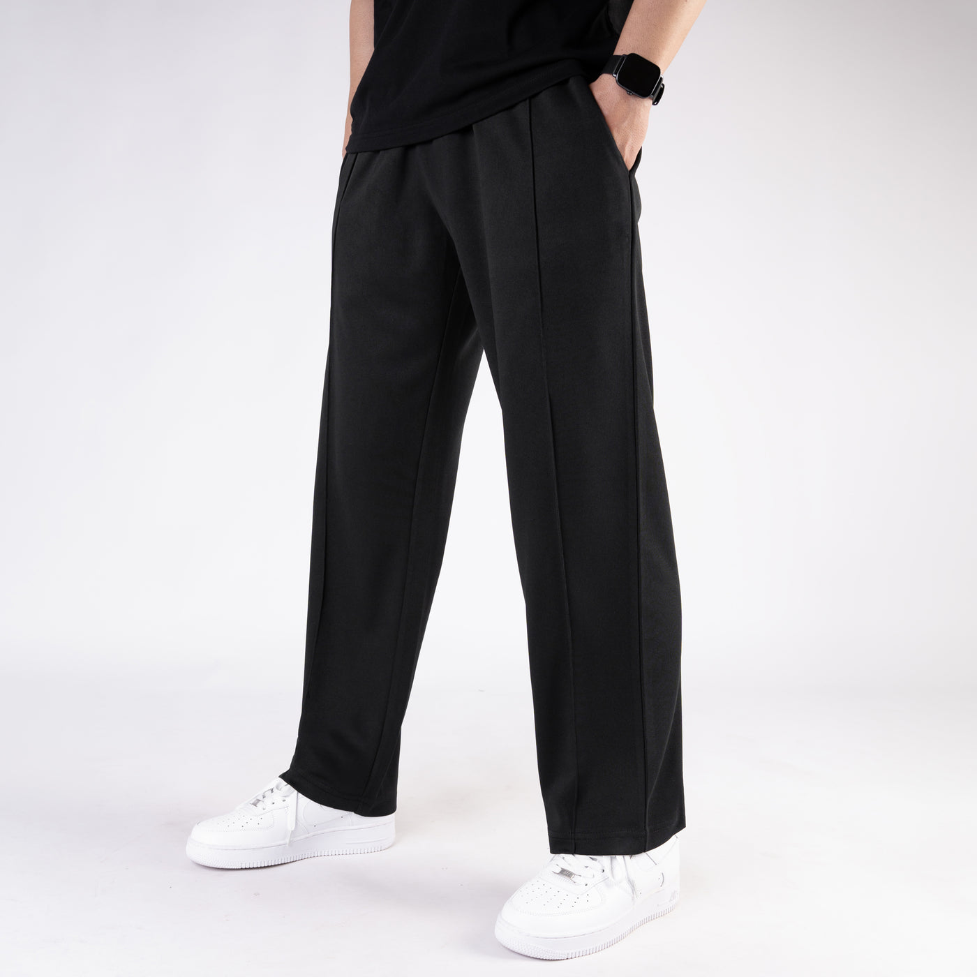 Black Wide Leg Trouser with Front Stitch