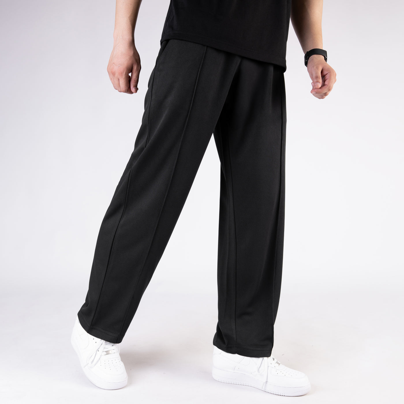 Black Wide Leg Trouser with Front Stitch