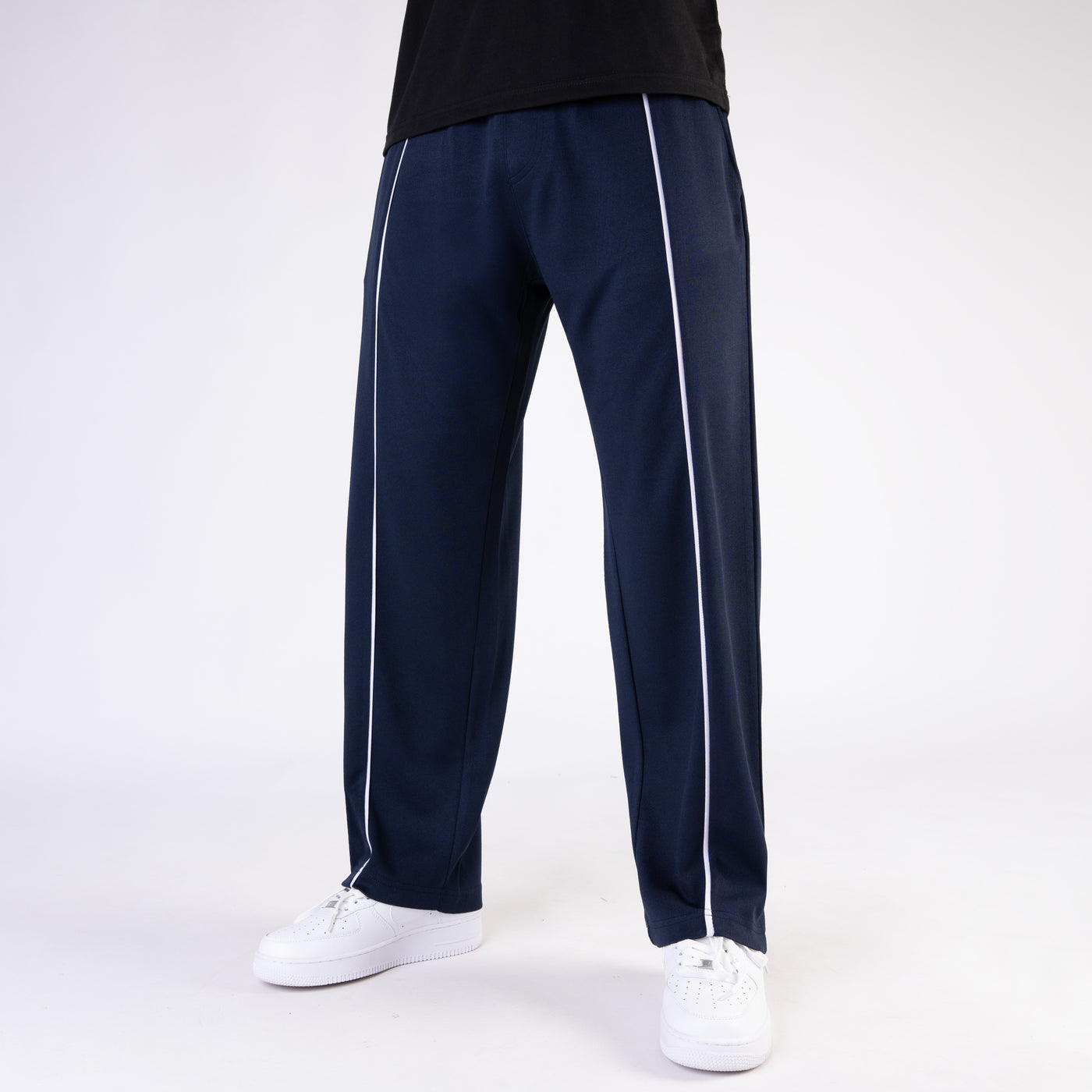 Navy Wide Leg Trouser with White Piping