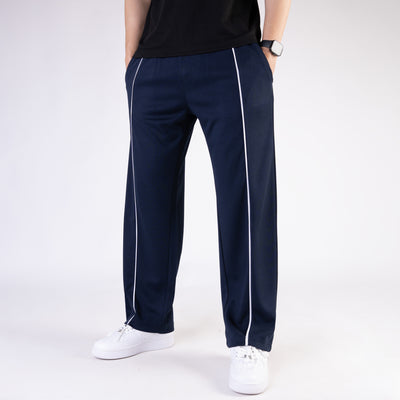 Navy Wide Leg Trouser with White Piping