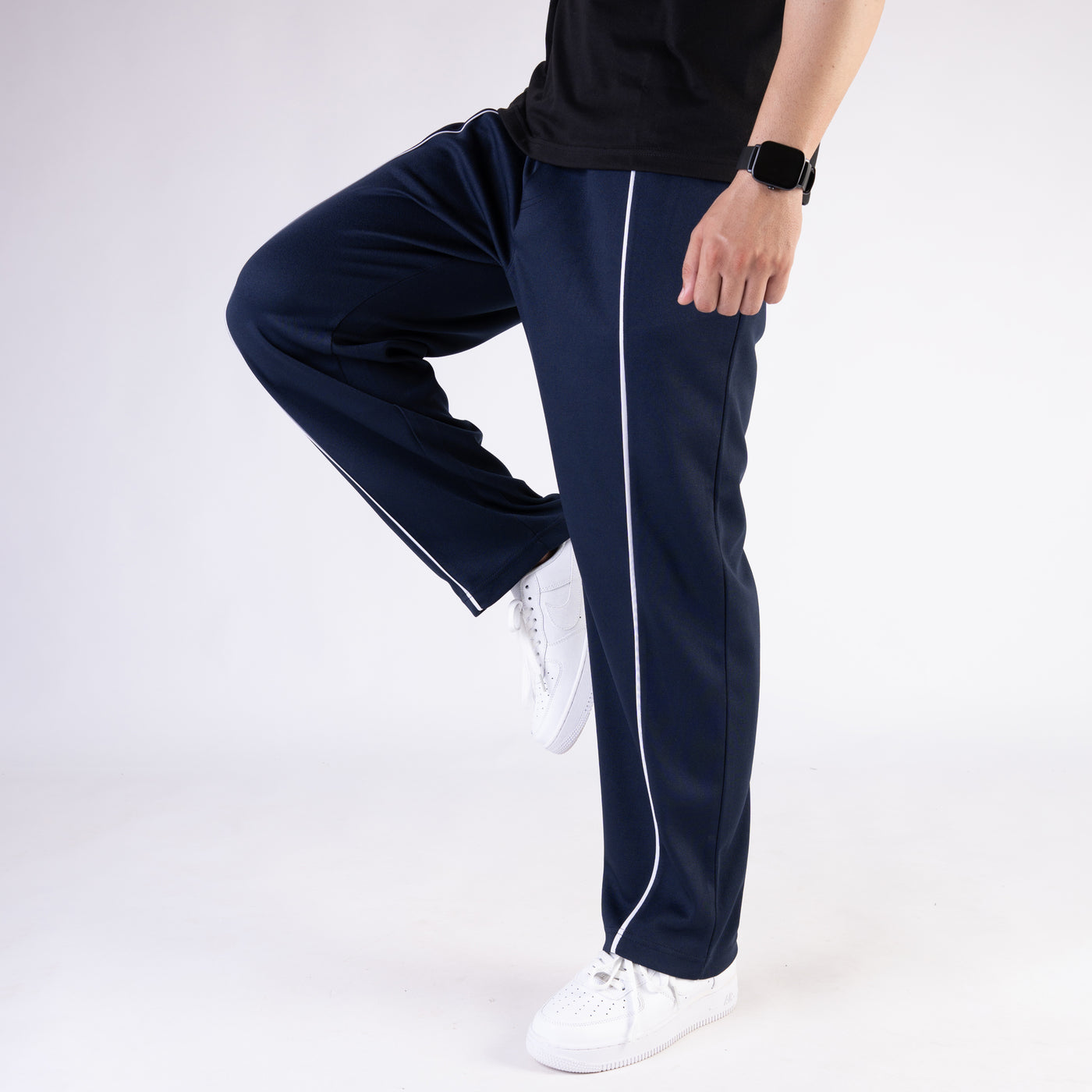 Navy Wide Leg Trouser with White Piping