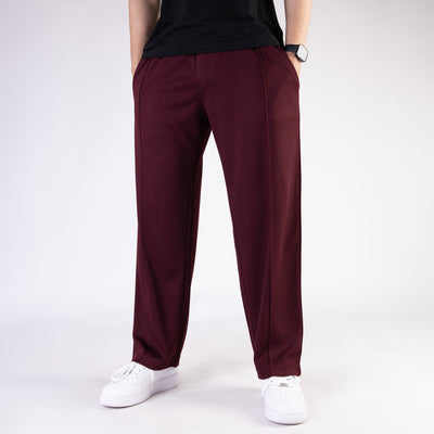 Maroon Wide Leg Trouser with Front Stitch