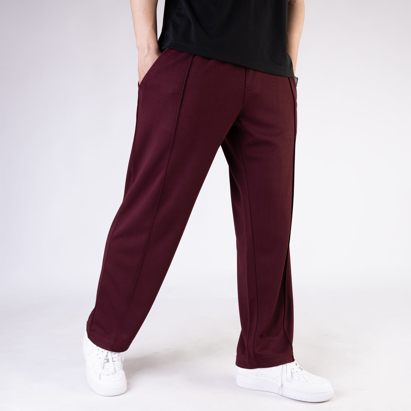 Maroon Wide Leg Trouser with Front Stitch