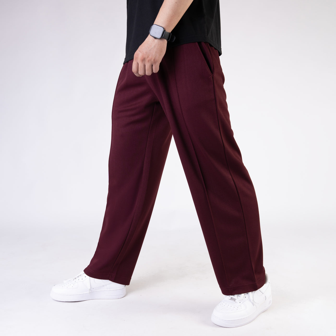 Maroon Wide Leg Trouser with Front Stitch