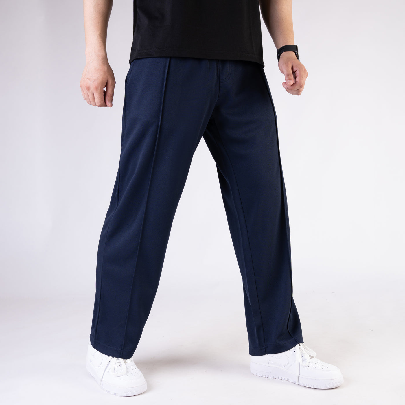 Navy Wide Leg Trouser with Front Stitch