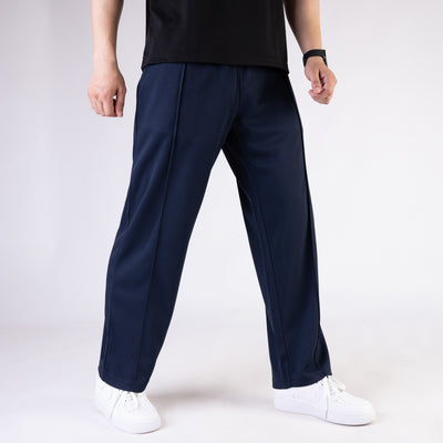 Navy Wide Leg Trouser with Front Stitch