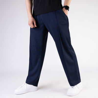 Navy Wide Leg Trouser with Front Stitch