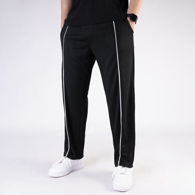 Black Wide Leg Trouser with White Piping