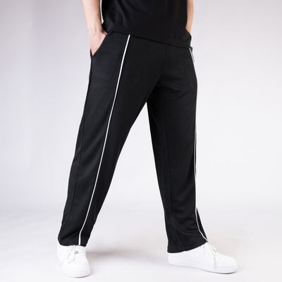 Black Wide Leg Trouser with White Piping