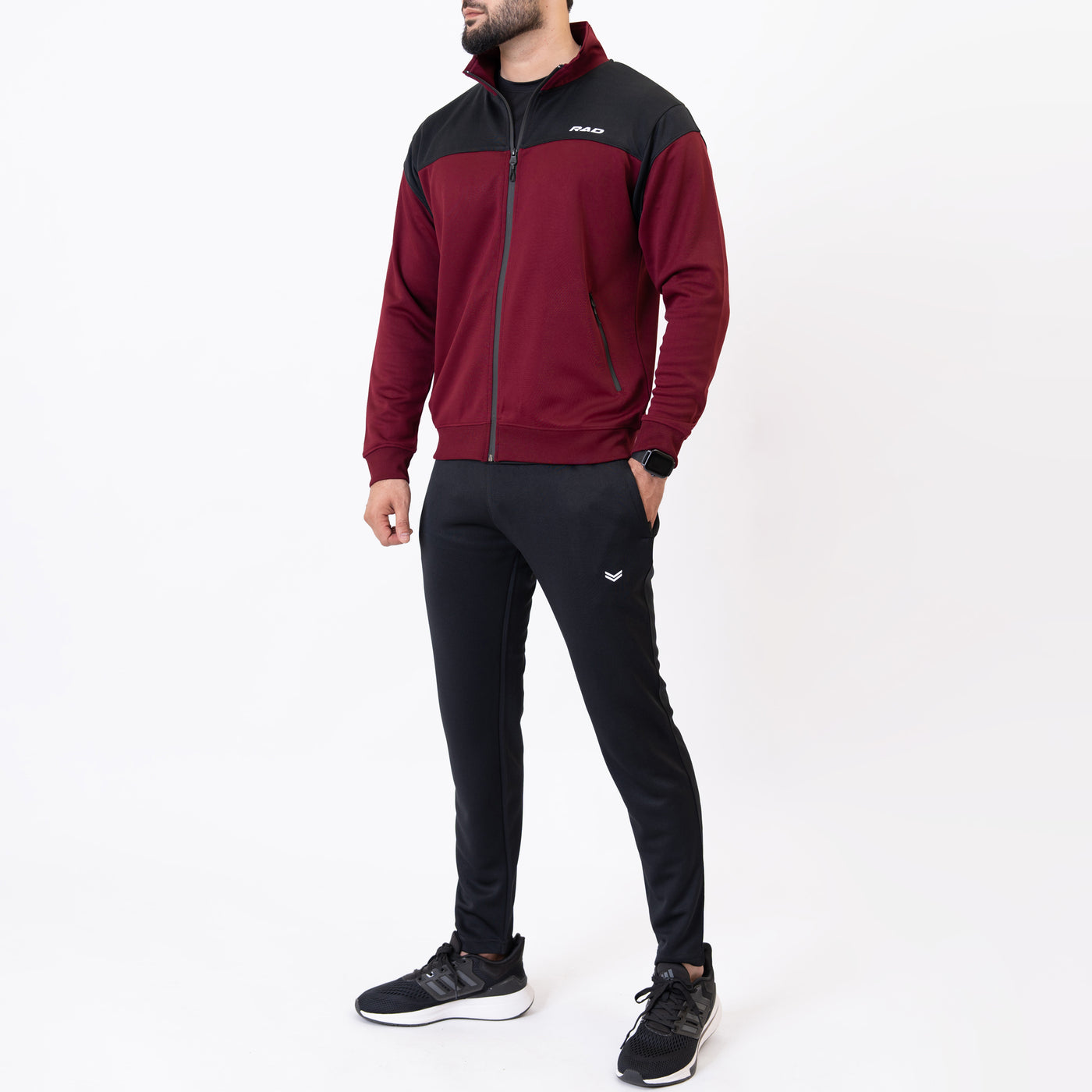 Maroon & Black Mock Neck Tracksuit with Top Panels