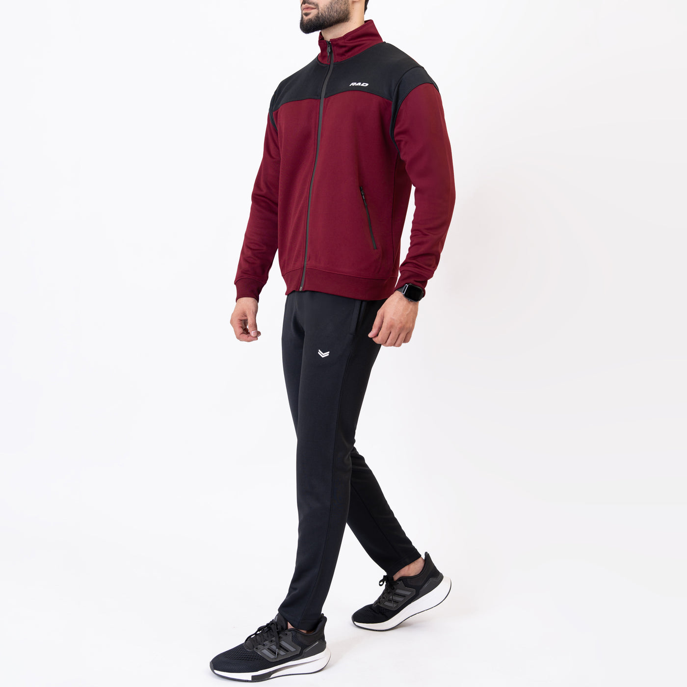 Maroon & Black Mock Neck Tracksuit with Top Panels