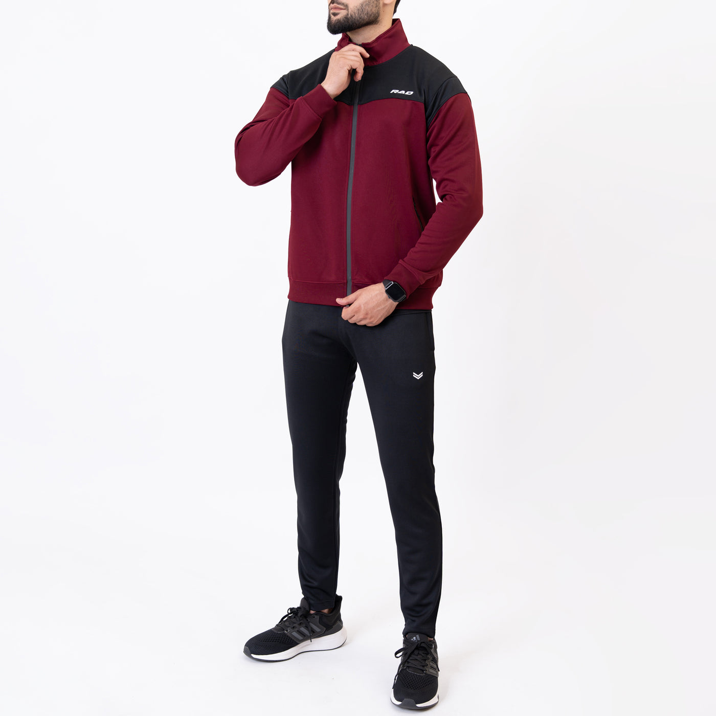 Maroon & Black Mock Neck Tracksuit with Top Panels