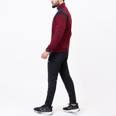 Maroon & Black Mock Neck Tracksuit with Top Panels