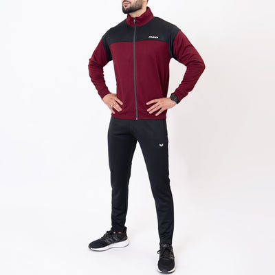 Maroon & Black Mock Neck Tracksuit with Top Panels