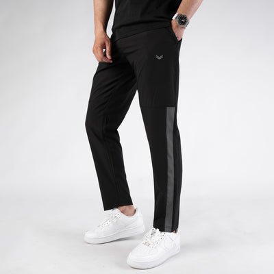 Black Premium Micro Straight Fit Pants with Gray Panel