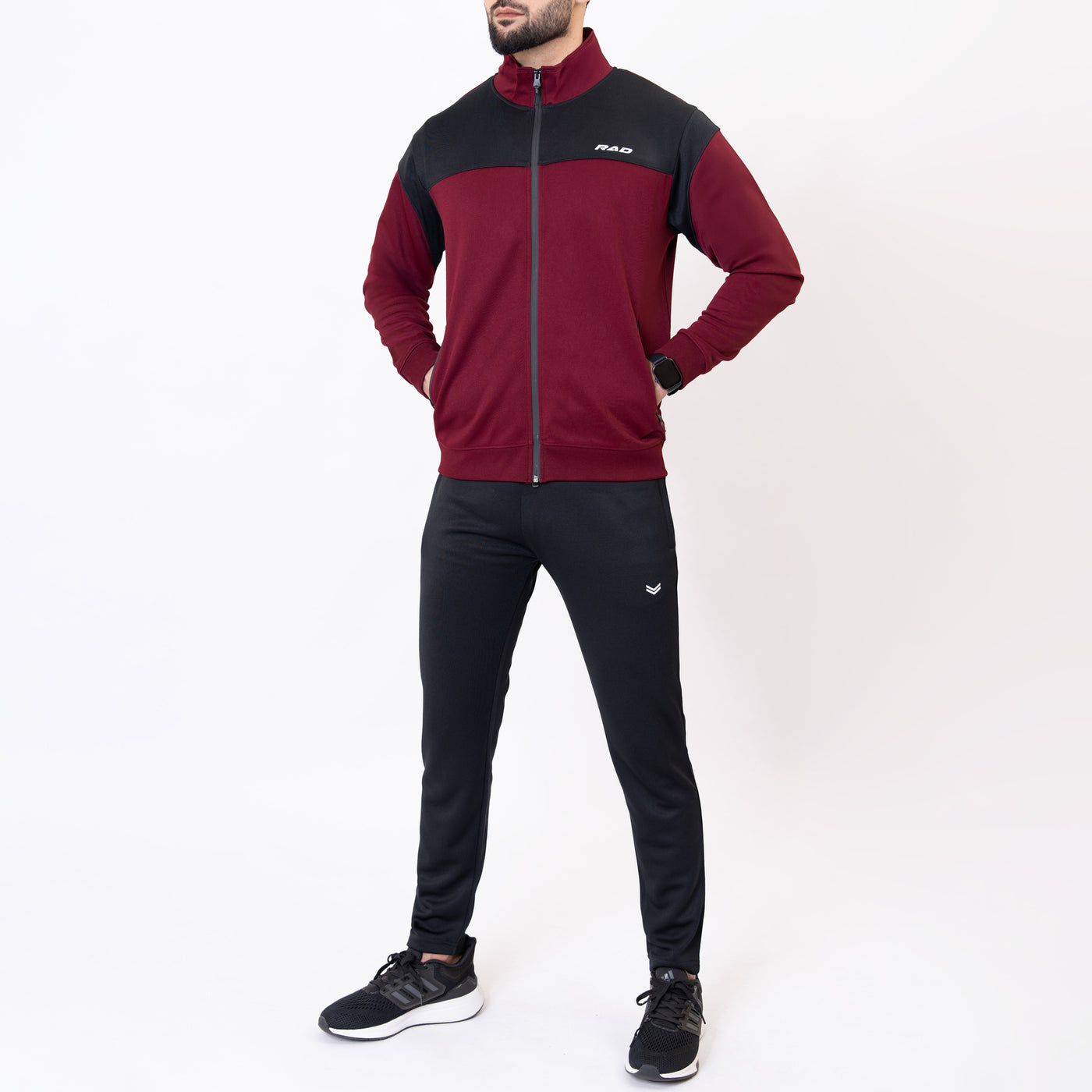 Maroon & Black Mock Neck Tracksuit with Top Panels