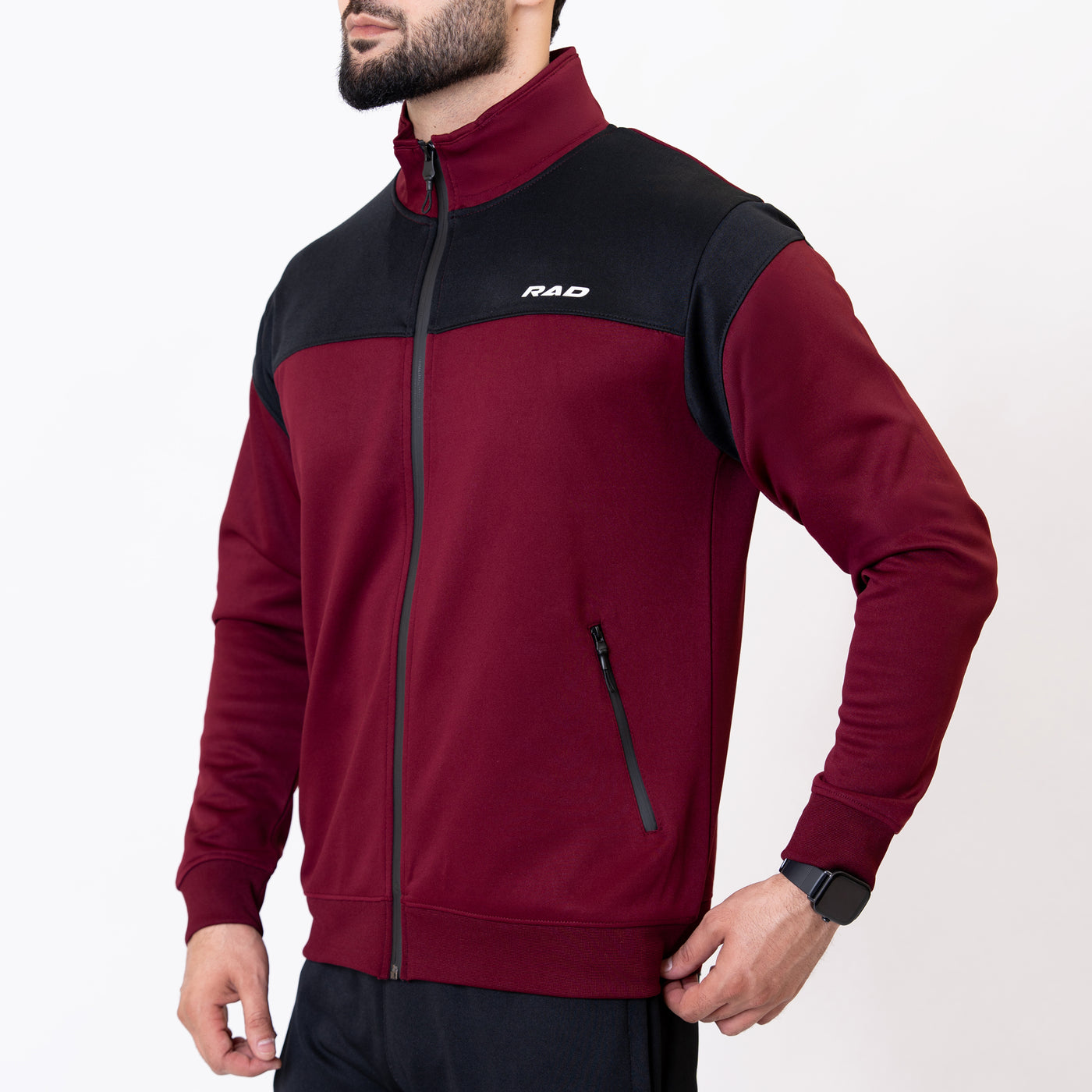 Maroon & Black Mock Neck Tracksuit with Top Panels