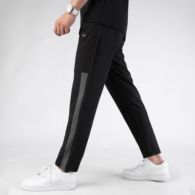 Black Premium Micro Straight Fit Pants with Gray Panel