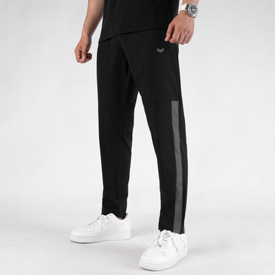 Black Premium Micro Straight Fit Pants with Gray Panel