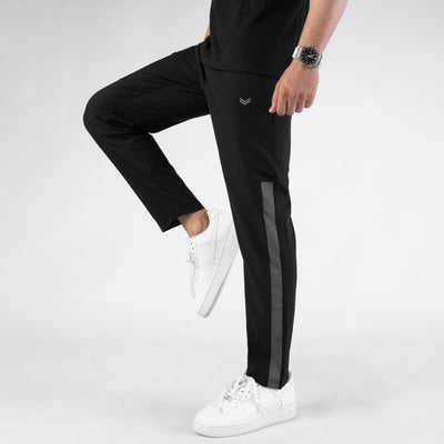 Black Premium Micro Straight Fit Pants with Gray Panel