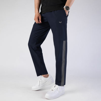 Navy Premium Micro Straight Fit Pants with Gray Panel