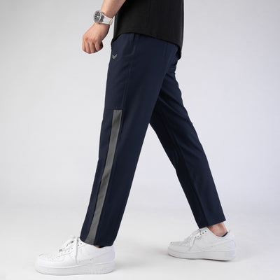 Navy Premium Micro Straight Fit Pants with Gray Panel