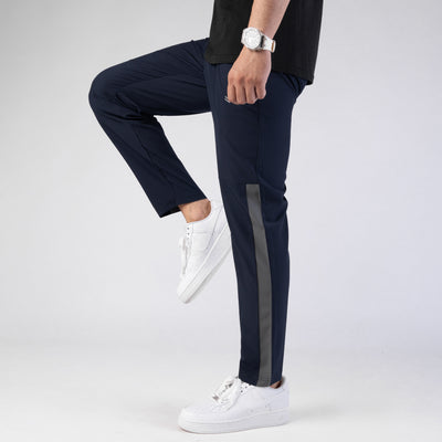 Navy Premium Micro Straight Fit Pants with Gray Panel