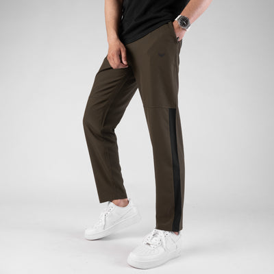 Olive Premium Micro Straight Fit Pants with Black Panel