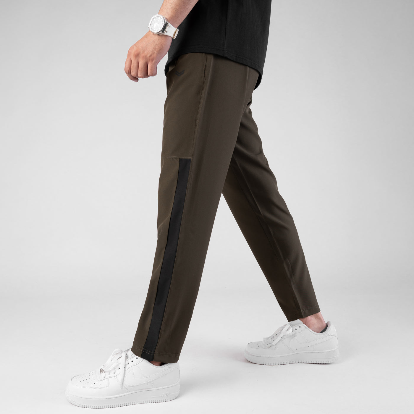 Olive Premium Micro Straight Fit Pants with Black Panel