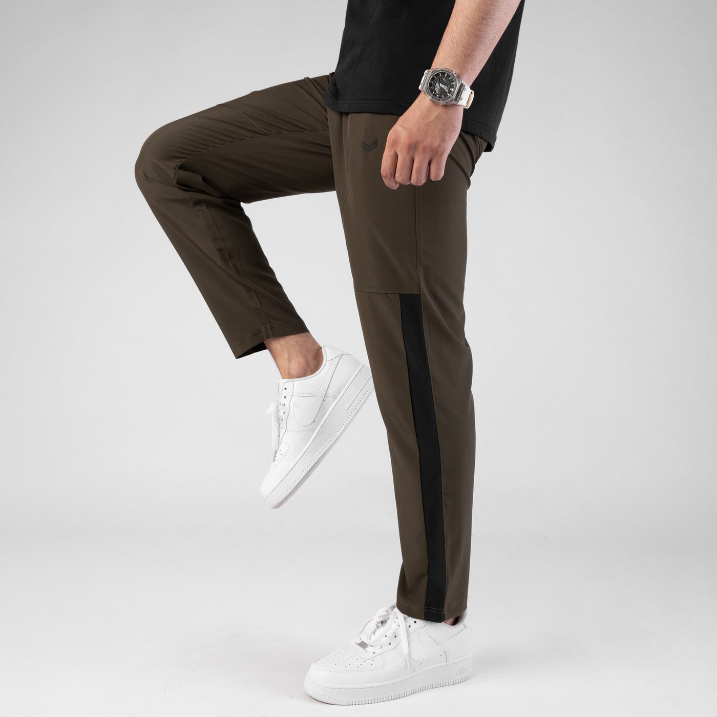 Olive Premium Micro Straight Fit Pants with Black Panel